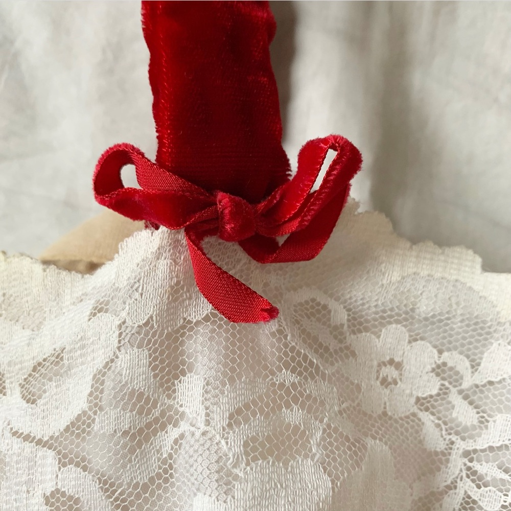 Vintage 70s Red Velvet & White Lace Formal/Party Maxi Dress - Picture 5 of 10